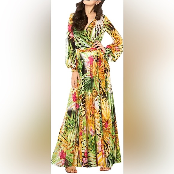 Dresses & Skirts - Long Sleeve Tropical Maxi Dress L